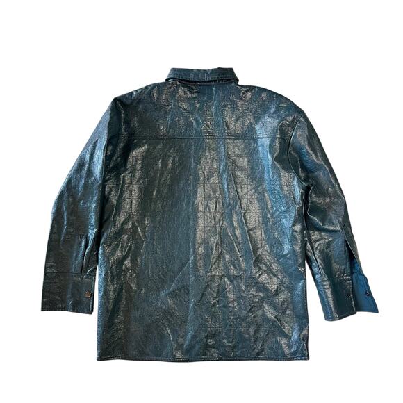 4th & Reckless Oversized Leather Look Embossed Teal Button Down Shirt Size Small - Picture 5 of 10